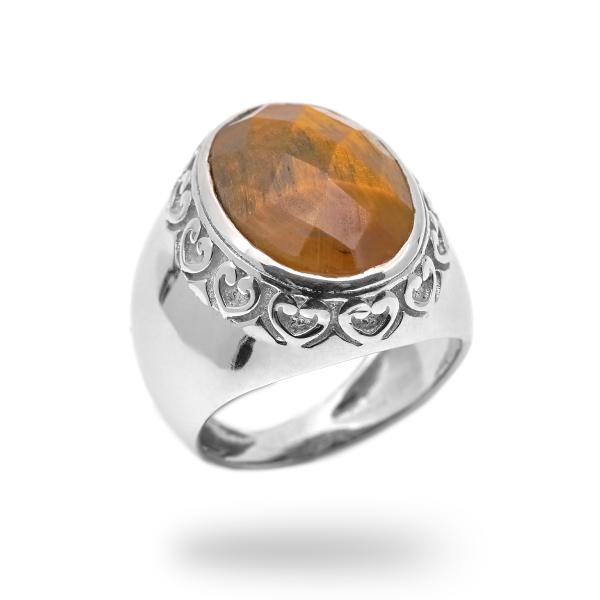 Bague œil de tigre argent Heart